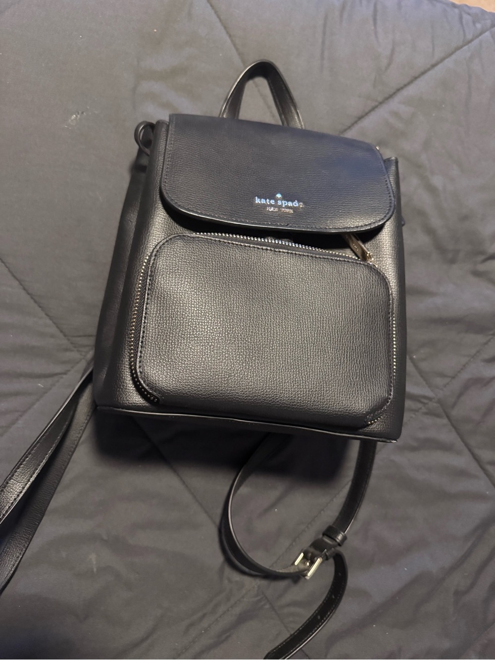 kate spade Black Pebbled Leather Mini Backpack with Front Pocket